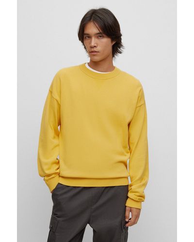 HUGO Organic-cotton Jumper With Embroidered Logo - Yellow