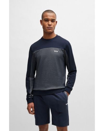 BOSS Cotton-blend Sweatshirt With Embroidered Logo - Blue