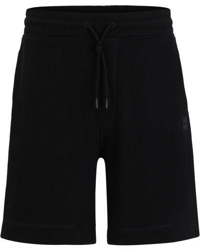 BOSS Regular-fit Shorts Van Katoenen Badstof Met Logopatch - Zwart