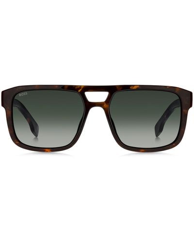 BOSS Sonnenbrille aus gemustertem Acetat mit Doppelsteg und 3D-Logo - Schwarz