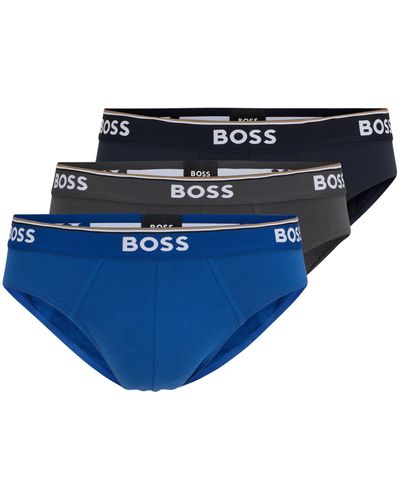 BOSS Lot de trois slips en coton stretch avec logos à la taille - Bleu