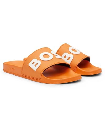 BOSS Italian-made Slides With Raised Logo - Orange
