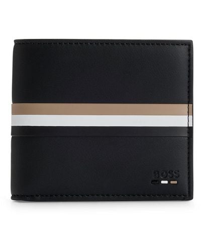 BOSS Faux-leather Wallet With Signature Stripe And Polished Hardware - Black