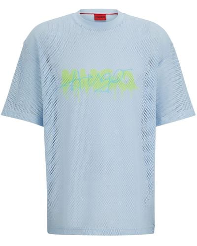 HUGO Oversized-fit T-shirt Van Mesh Met Nieuw Seizoenslogo - Blauw