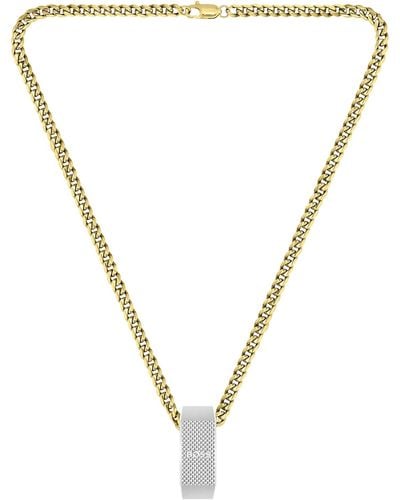 BOSS Gold-effect Necklace With Reversible Logo Pendant - Multicolour