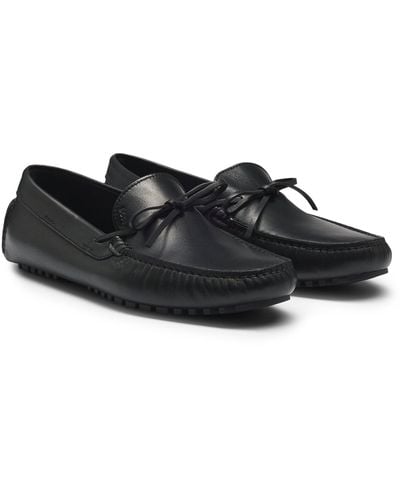 BOSS Leather Moccasins With Driver Sole And Logo - Black