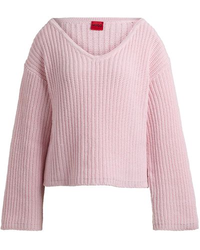 HUGO Oversized-fit Trui Met V-hals En Lange Mouwen - Roze