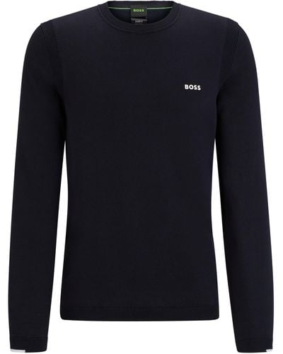BOSS Regular-Fit Pullover aus Baumwoll-Mix mit Logo-Print - Blau
