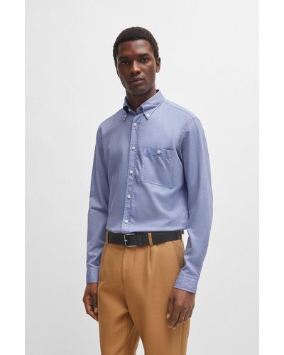 BOSS Camicia slim fit in cotone Oxford con colletto button-down - Blu