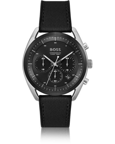 BOSS Montre chronographe à cadran noir et bracelet en silicone