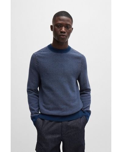 BOSS Cotton-blend Jumper With Two-tone Structure - Blue