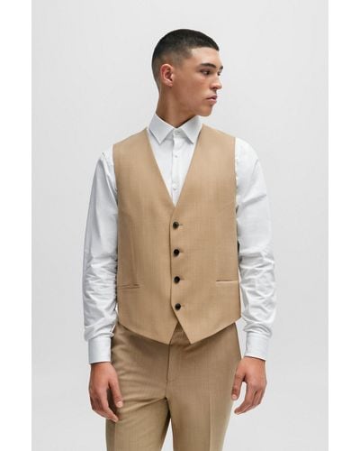 HUGO Extra-slim-fit Waistcoat In Mohair-look Cloth - Natural