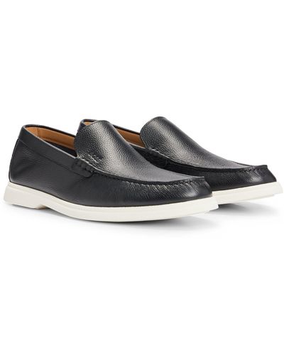 BOSS Loafers aus gewalktem Leder mit kontrastfarbener Sohle - Schwarz