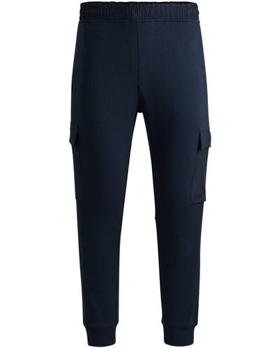 BOSS Cotton-terry Tracksuit Bottoms With Cargo Pockets - Blue