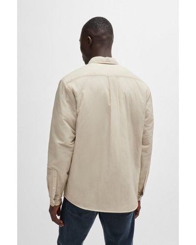 BOSS Relaxed-fit Overshirt With Inner Quilting And Point Collar - Natural