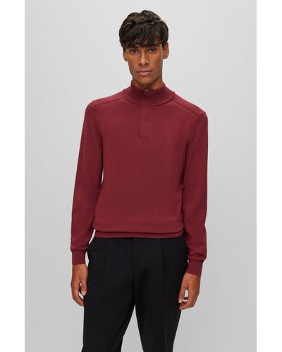 BOSS Regular-fit Sweater With Zip Neckline - Red