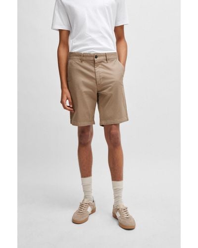 BOSS Slim-fit Shorts In Stretch-cotton Twill - Brown
