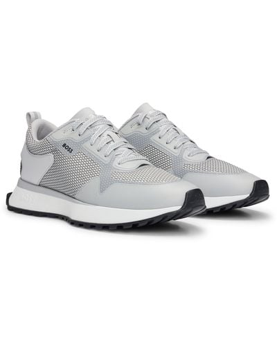BOSS Mixed-material Sneakers With Mesh Details And Branding - White