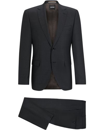 BOSS Regular-Fit Anzug aus Schurwolle mit dezentem Muster - Schwarz