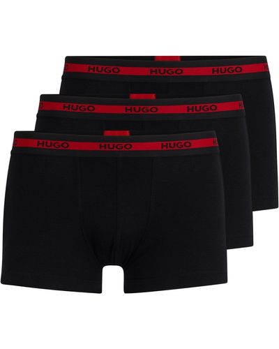 HUGO Paquete de tres calzoncillos en algodón elástico con logos en la cintura - Negro