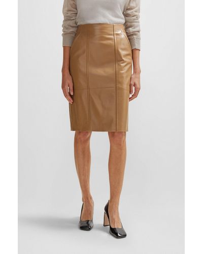 BOSS Seam-detail Pencil Skirt In Lamb Leather - Natural