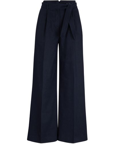 BOSS Weite Hose aus elastischem Schurwoll-Mix mit Leinen - Blau