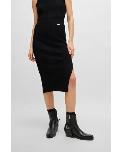 HUGO Slim-fit Tube Skirt With Irregular Ribbed Structure - Black