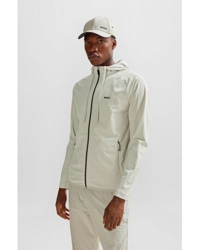 BOSS Zip-up Hoodie With Decorative Reflective Details - Natural
