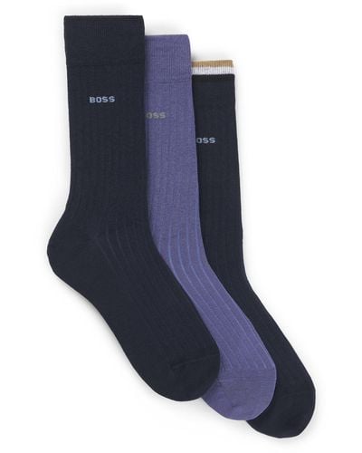 BOSS Three-pack Of Regular-length Cotton-blend Socks - Blue