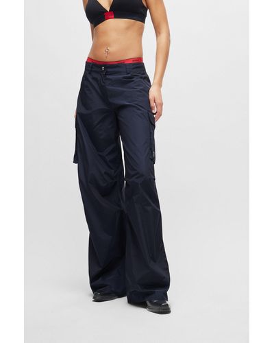 HUGO Relaxed-fit Cargo Pants With A Wide Leg - Blue