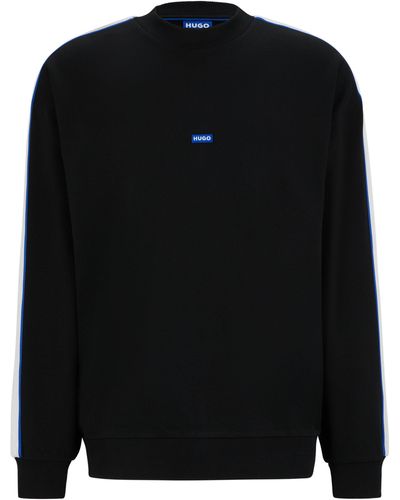 HUGO Sweater Van Katoenen Badstof Met Logopatch En Banddecoraties - Zwart