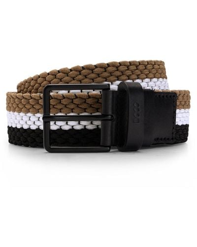 BOSS Woven Belt With Leather Trims And Contrasting Colour Detail - Black