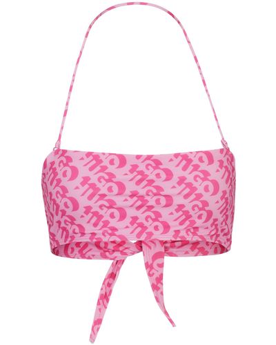 HUGO Bandeau Bikini Top With Repeat Logo Print - Pink