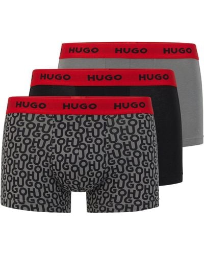 HUGO Triple-pack Of Stretch-cotton Trunks With Logo Waistbands - Red