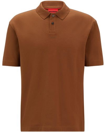 HUGO Cotton-piqué Polo Shirt With Logo Print - Brown