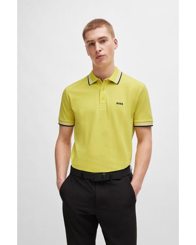 BOSS Cotton-piqué Polo Shirt With Contrast Logo - Yellow