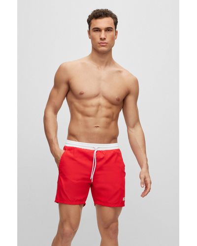 BOSS Contrast-logo Swim Shorts - Red