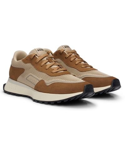 BOSS Mixed-material Sneakers With Suede And Faux Leather - Brown