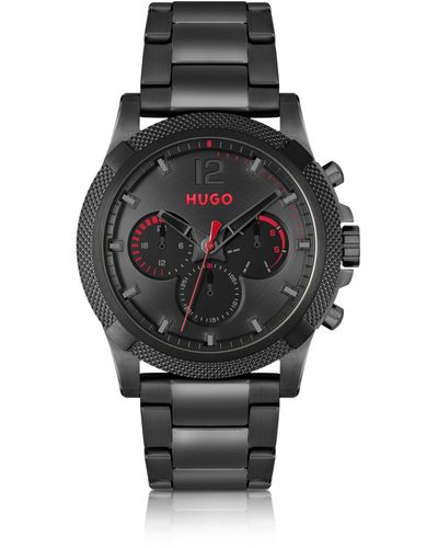 HUGO Black-plated Watch With Link Bracelet