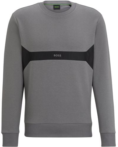 BOSS Regular-fit Sweater Met Logoprint In Een Materiaalmix - Grijs