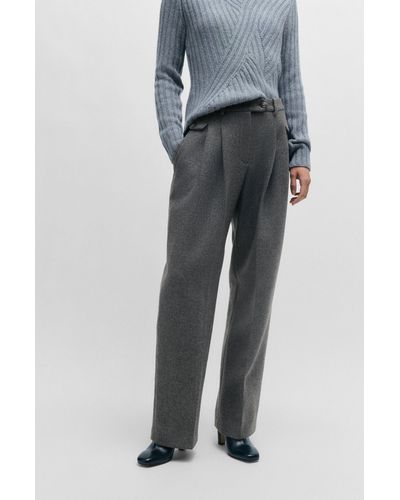 BOSS Relaxed-fit Pants In A Melange Wool Blend - Gray