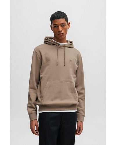 BOSS Cotton-terry Hoodie With Logo Patch - Brown