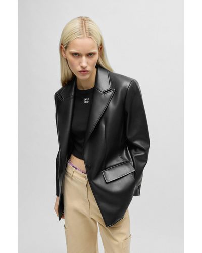 HUGO Oversize-fit Jacket In Faux Leather - Black