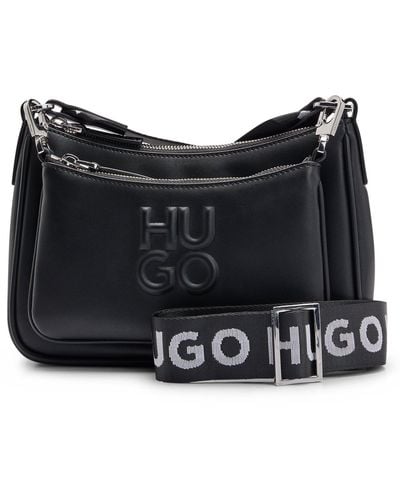 HUGO Crossbody Bag With Detachable Pouches And Debossed Branding - Black