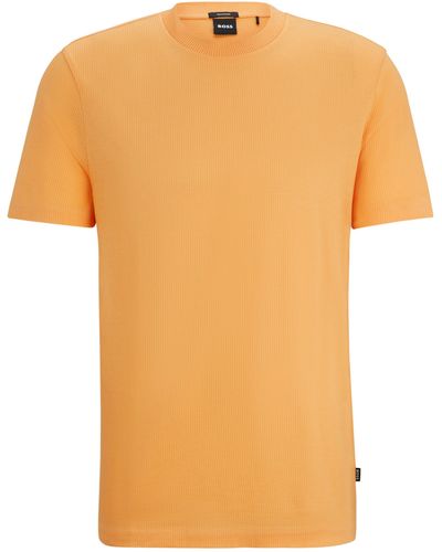BOSS Regular-fit T-shirt Van Gemerceriseerde Katoen Met Structuur - Oranje