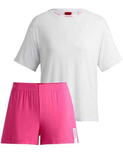 HUGO Pyjama aus Stretch-Jersey mit kontrastfarbenen Logo-Details - Pink