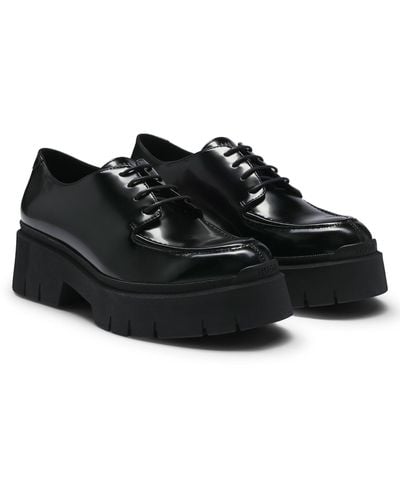 HUGO Lace-up Shoes In Brushed Leather With Chunky Outsole - Black