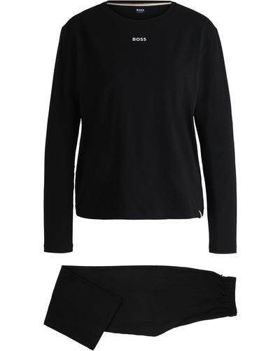 BOSS Pyjama aus elastischem Baumwoll-Jersey mit Logo-Details - Schwarz