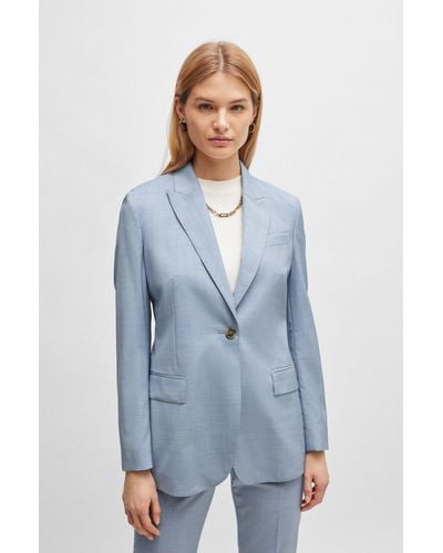 BOSS Regular-fit Jacket In Melange Virgin Wool - Blue