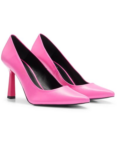 HUGO Pointed-toe Court Shoes In Nappa Leather - Pink